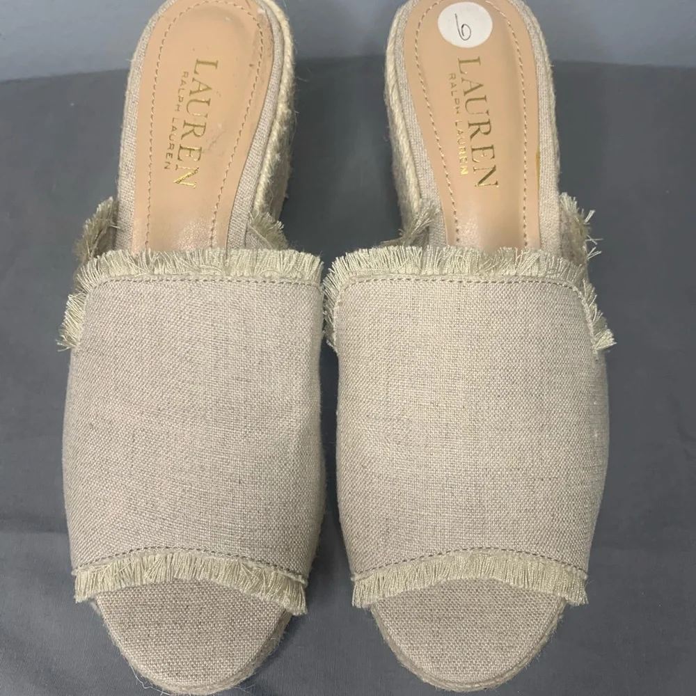 Ralph Lauren Natural Linen Espadrille Slide Sandals